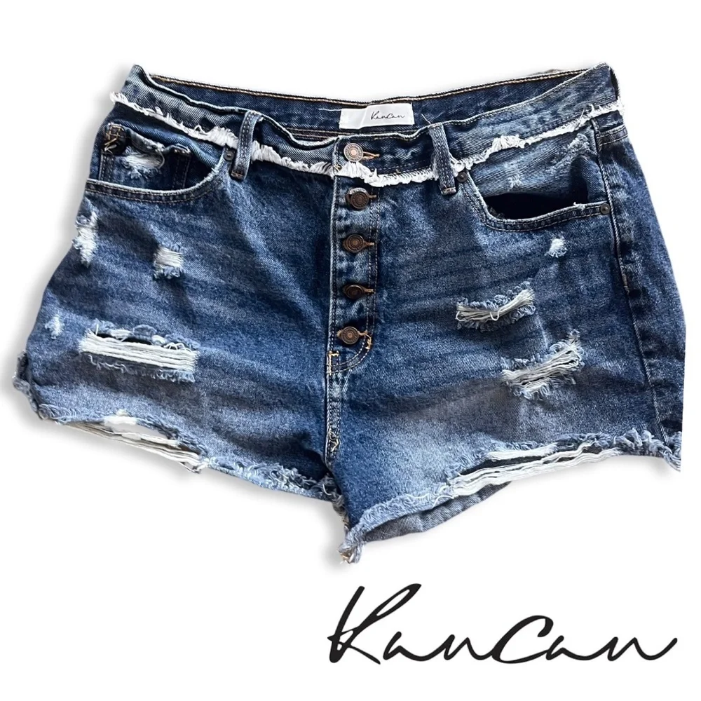NWOT - Kancan Distressed Button Fly Denim Shorts
